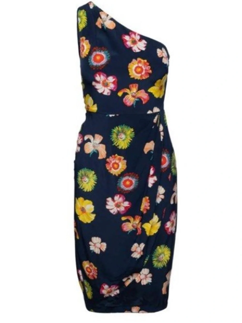J. Crew Navy Silk One-Shoulder Floral Wrap Dress (121)